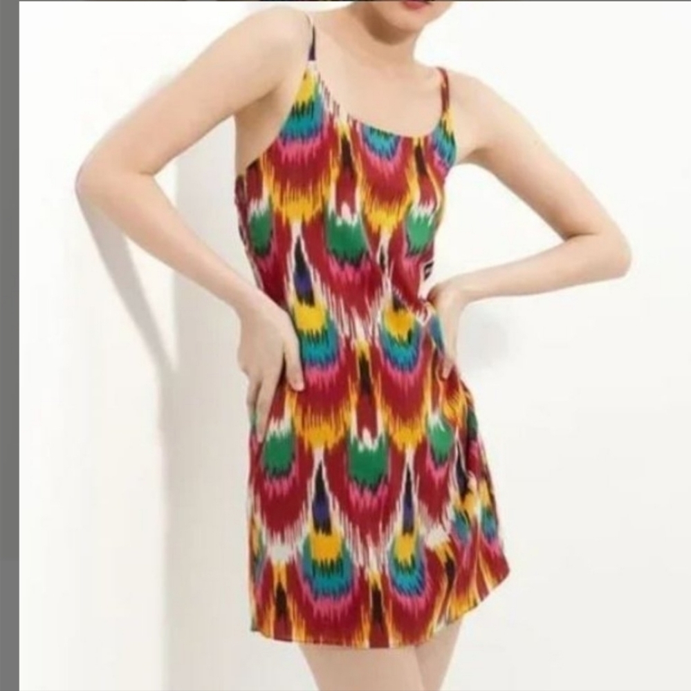 NWOT Alice & Olivia Bright Watercolor Fully Lined Adjustable Strap Slip Dress
